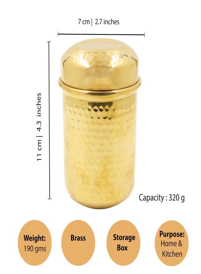Spillbox Brass Utensil Vertical Canisters|Food Grade Jars|Ubha Dabba|Storage Container for Kitchen, Pooja, Masala, Ghee, Dry Items|Spice Box -Brass Hammered Dabba (Small-1) - Image 5